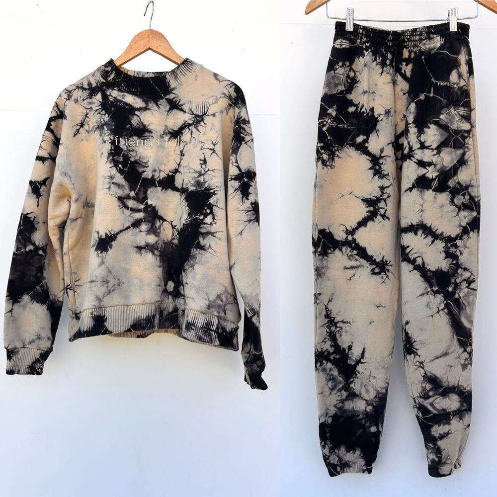 Friend + Folk Set Crewneck Sweatshirt Joggers Sweats Pants Medium Tie Dye Cotton - Picture 2 of 16